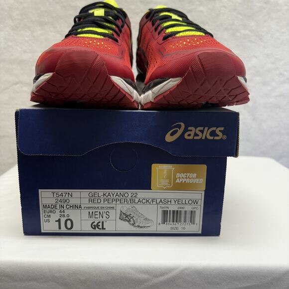 Asics Running Shoes Gel Kayano 22 Red  Black Yellow Sneakers T547N-2490 Size 10 main image 13